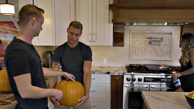 Dick-tugging jock barebacks stepbrother until shooting cum