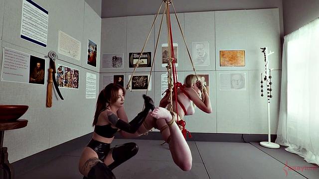 Bondage puppet gets spun for rough anal and ATM