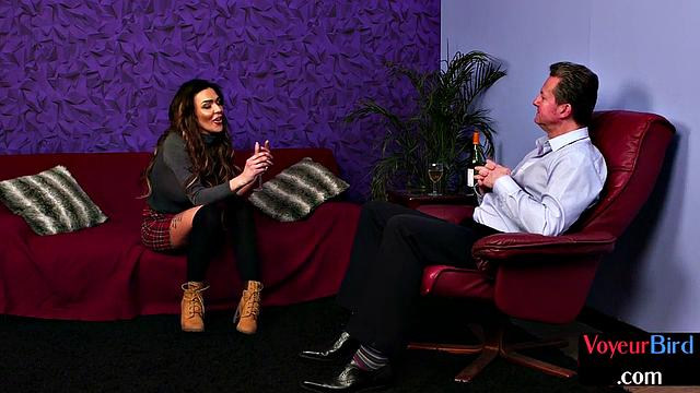 Stunning big-titted voyeur watches him masturbate