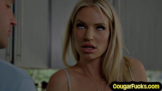 Big-titted blonde MILF riding stud