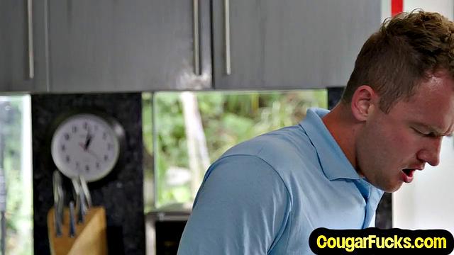 Big-titted blonde MILF riding stud