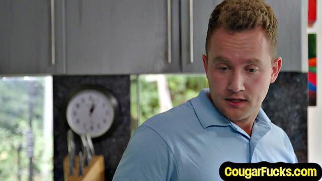 Big-titted blonde MILF riding stud