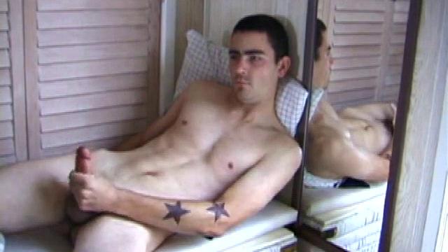 Dan Doe just got a new porn movie and can't wait to give it a test drive. He strips off the boxer briefs and gets to work on his cock. He pumps like a machine up and down on his shaft, and with the other, he gropes hid ass and tugs on his balls.