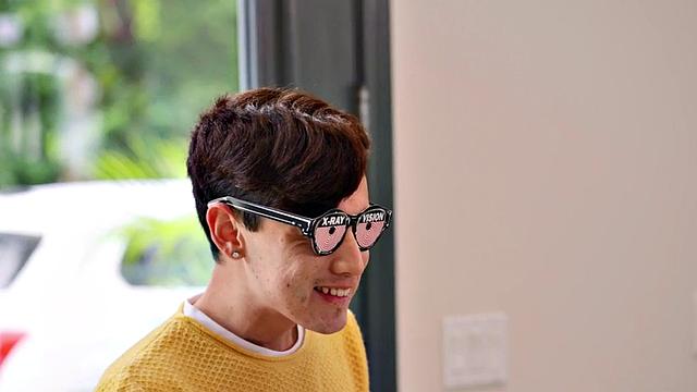 Short guy fucks busty MILF with big fake boobs