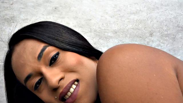 Transgender beauty fucked in ass by male in doggy