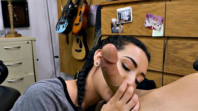 Cocksucking pawnshop babe doggystyled and cumshot POV