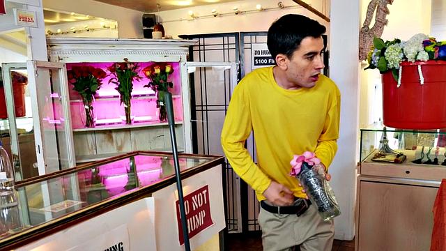 Big-titted brunette rides short guy before taking doggystyle pounding