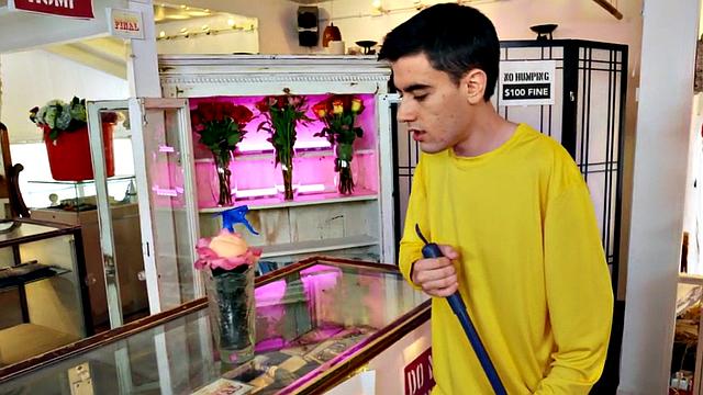 Big-titted brunette rides short guy before taking doggystyle pounding