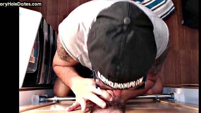 Old man giving head in glory hole