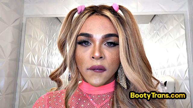 Big booty oiled TS bouncing on BBC