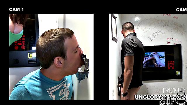 Real straight guy gets blowjob in gloryhole