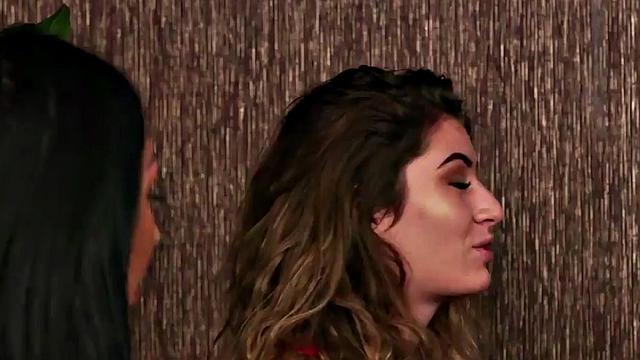 CFNM femdom babes in group jerk lucky colleague's cock