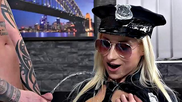 Blonde Police Officer Gets Drenched In Piss