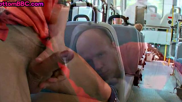 Black thug picked up to penetrate white bottom in public bus