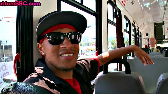 Black thug picked up to penetrate white bottom in public bus