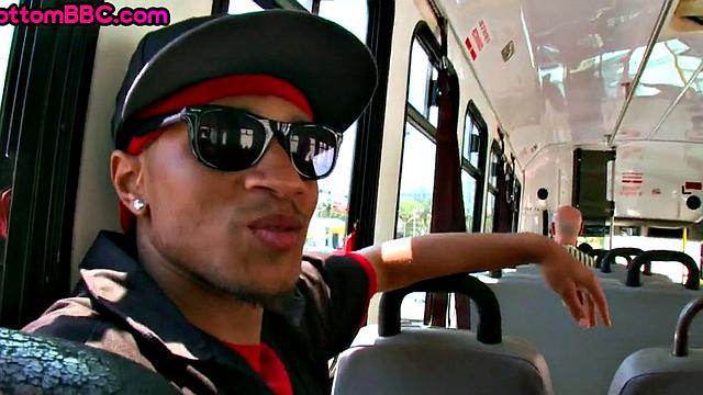 Black thug picked up to penetrate white bottom in public bus