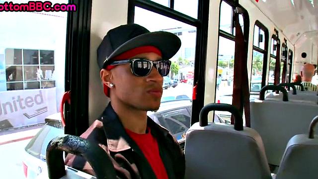 Black thug picked up to penetrate white bottom in public bus