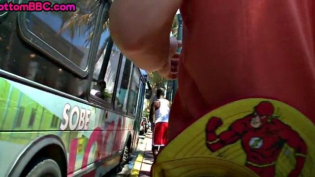 Black thug picked up to penetrate white bottom in public bus