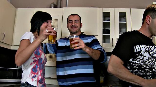 Kinky bald chick Lick Bang gets her pussy fingered & fucked in bathroom