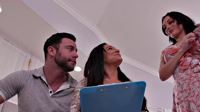 Raunchy babysitter gets fucked in married 3way by couple