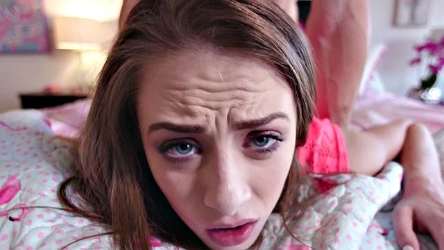 Naughty stepsister gets her tight pussy fingered in taboo threesome action