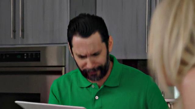 Kinky blonde MILF with big tits gets her pussy pounded hard in the kitchen and on the couch