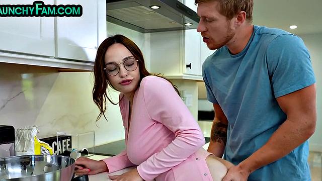 Busty stepsister fucked in the kitchen by stepbro