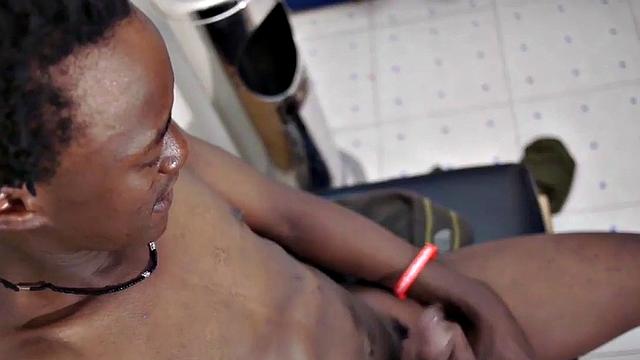 Slim Nubian amateur intensively wanking his in solo