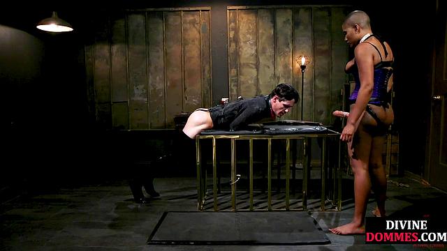 Cruel femdom lady dominates over loser