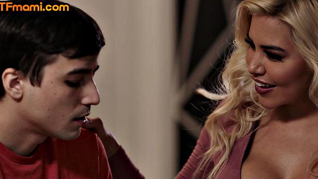 Big booty stepmom teaching him to fuck after licking