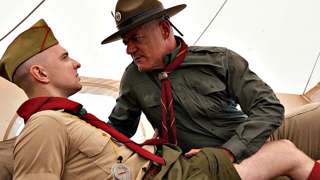 Newbie scout assfucked in doggystyle by DILF in tent