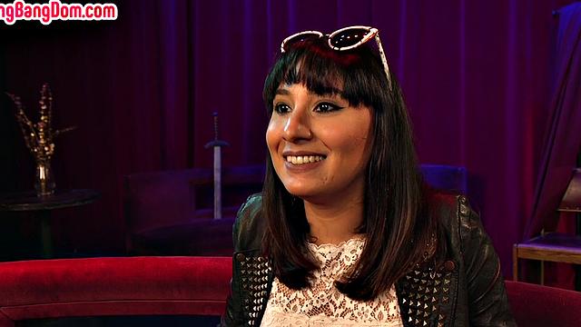 IR submissive babe in red stockings spanked in gangbang