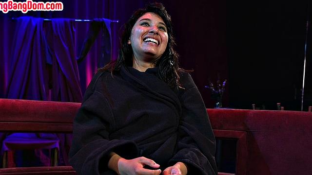 IR submissive babe in red stockings spanked in gangbang