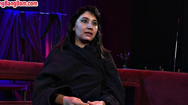 IR submissive babe in red stockings spanked in gangbang