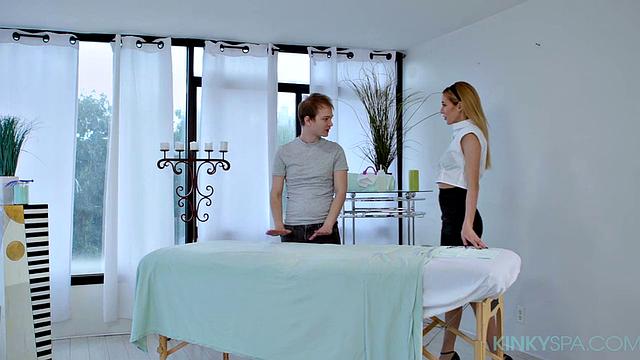 Hot blonde Aiden Ashley gets the "full treatment" by her young massage therapist