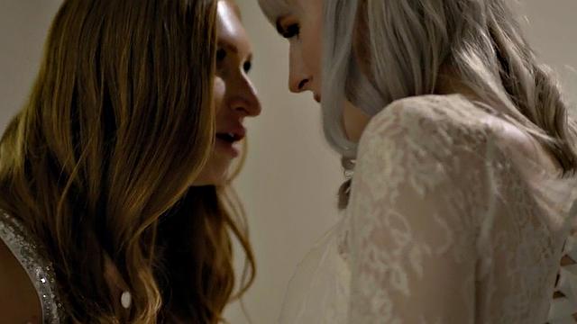 Trans bride gets fucked in 3some with busty MILF