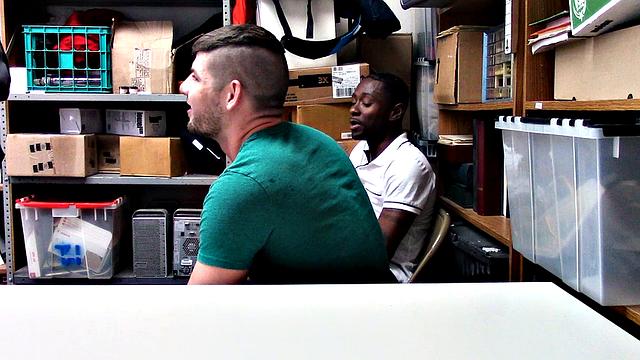 Two guys fuck hard in the security office to avoid charges after a fight