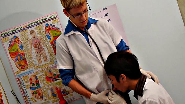 Asian college twink fucked in doctor 3way till cumshot