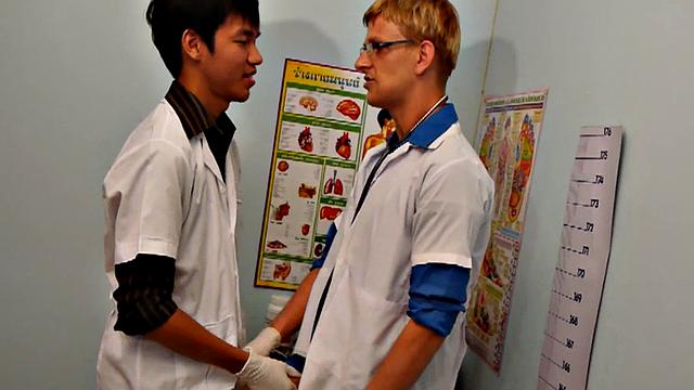 Asian college twink fucked in doctor 3way till cumshot