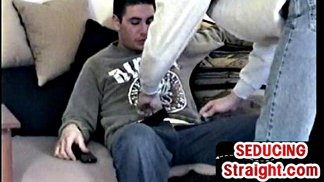 Real vintage straight dude 1st time gets gay at home