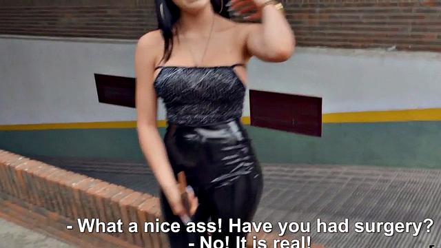 Seduced Latina sucking big cock before outdoor sex