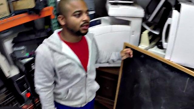 Black pawnshop bottomed in stockroom 3some by owners