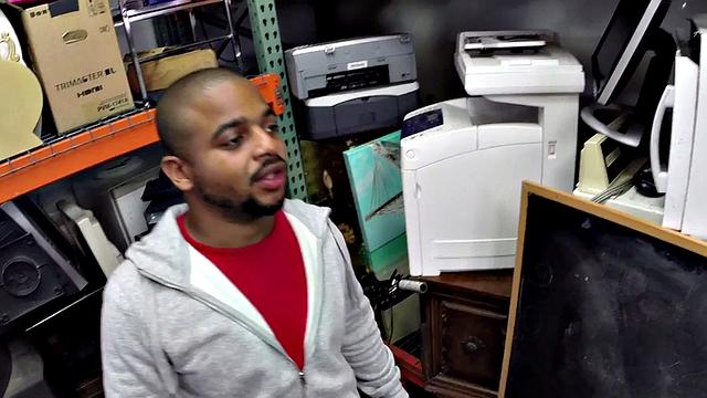 Black pawnshop bottomed in stockroom 3some by owners