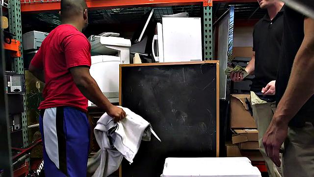 Black pawnshop bottomed in stockroom 3some by owners