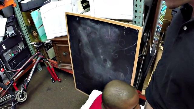 Black pawnshop bottomed in stockroom 3some by owners