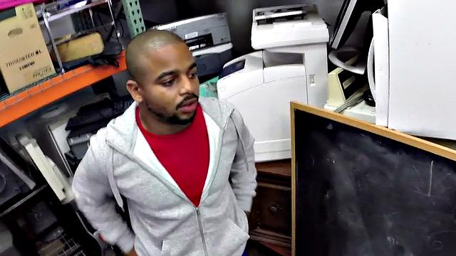 Black pawnshop bottomed in stockroom 3some by owners