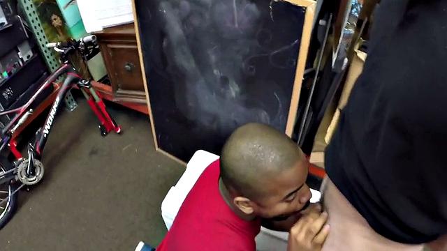 Black pawnshop bottomed in stockroom 3some by owners