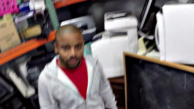 Black pawnshop bottomed in stockroom 3some by owners