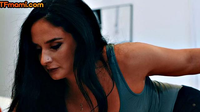 DTF stepmom and GF fucked in FFM threesome by stepson cock