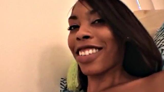 Ebony teen masturbates while guy gets off